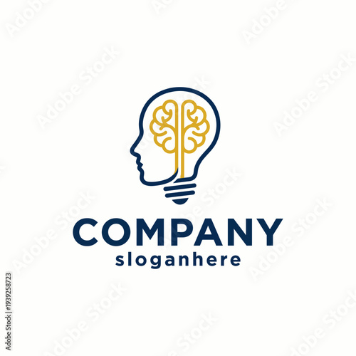 A sleek logo design merging a human head silhouette with a light bulb containing a brain, symbolizing innovation, intelligence, and creative ideas in a modern context.