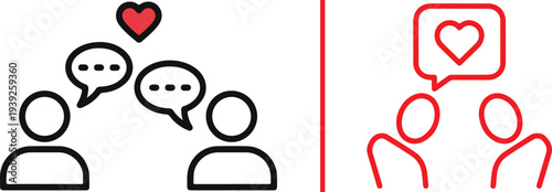 A diverse collection of minimalist vector icons featuring handshake symbols, hearts, and speech bubbles, representing trust, professional cooperation, and empathetic communication.