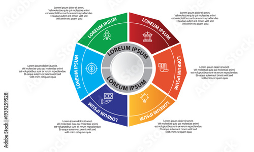 Collection of vector circle chart infographic templates for presentations, advertising, layouts, annual reports. 5options, steps, parts	