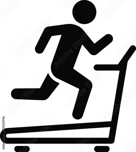 Black silhouette of a person running on a treadmill for fitness and exercise concepts