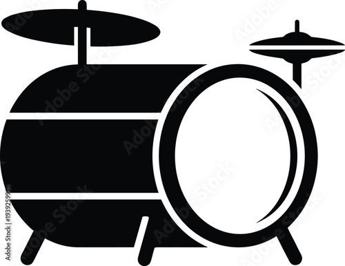 Black drum set icon with cymbals on a for music design