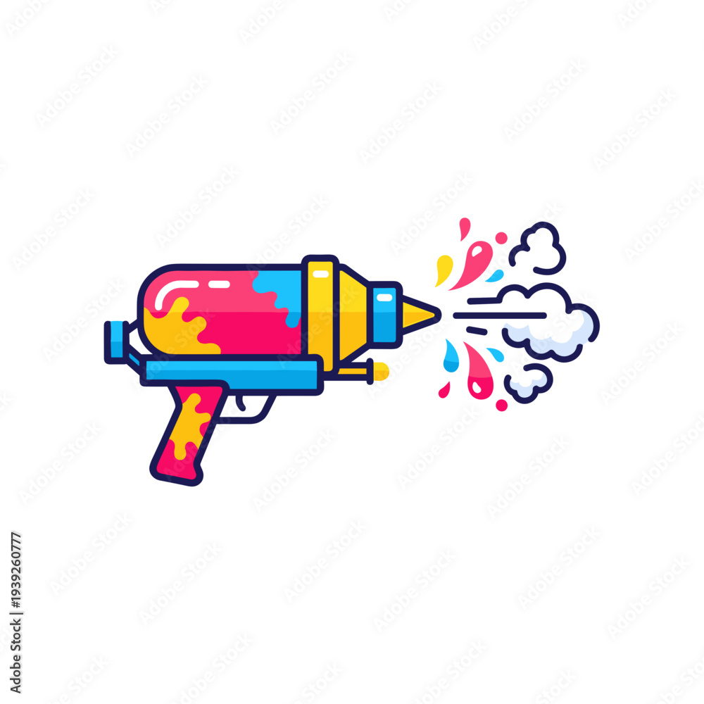 Obraz premium Colorful water gun spraying paint in a playful design