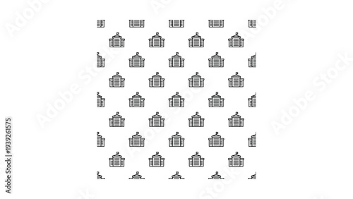 Grid of stylized houses with varying rooftops and architectural details in a repetitive pattern
