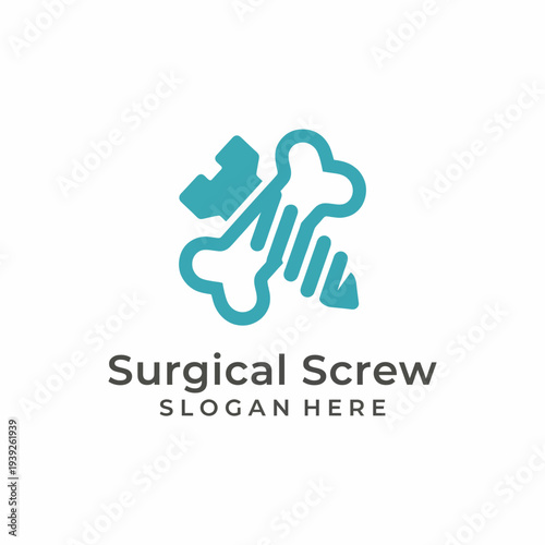 This logo features a creative design of surgical screws and bones, ideal for branding in the medical field, especially orthopedics or surgical products.