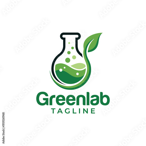 This logo embodies a green laboratory theme, showcasing eco-friendly practices and scientific research with a concept of sustainability and environmental consciousness.