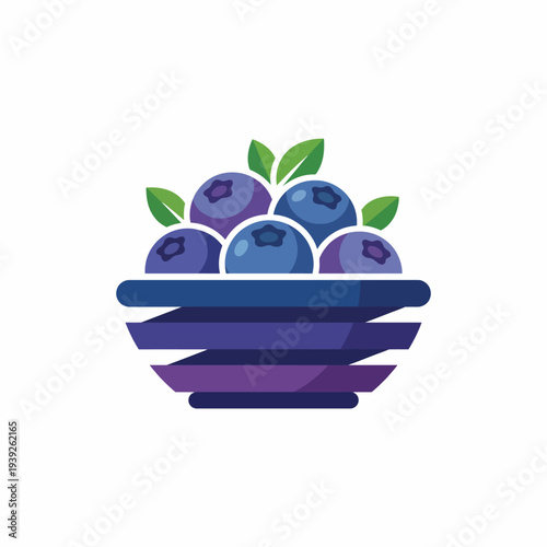 A bowl filled with plump, ripe blueberries accompanied by green leaves, representing health, freshness, and natural beauty in a minimalist style perfect for culinary use.