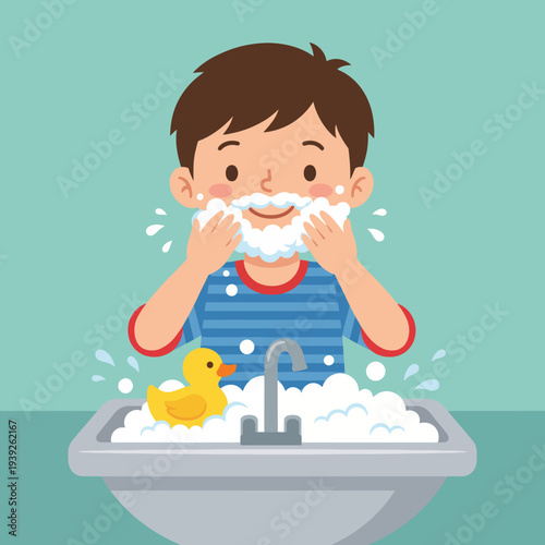 A cheerful child enjoying bath time, creating bubbles with playful energy, capturing a moment of innocence and joy as they engage in a fun, routine activity at home.