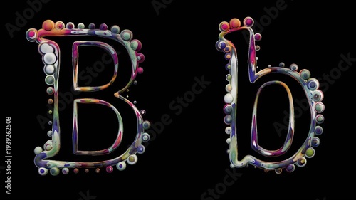 Modern alphabetic letter with spheres – B b - transparent background , loopable, colorful