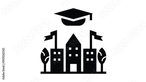 Graduation celebration with academic and school symbols