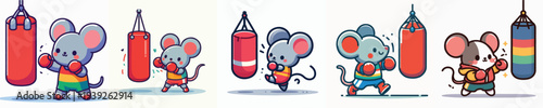 cute mouse vector boxing training