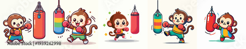 cute monkey vector boxing training
