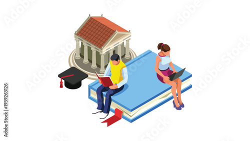 Graduation celebration with friends on a giant open book