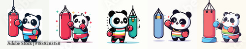 cute panda vector boxing training
