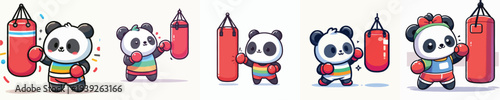 cute panda vector boxing training