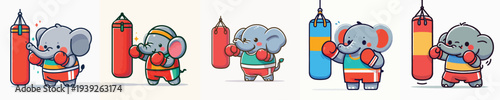 cute elephant vector boxing training