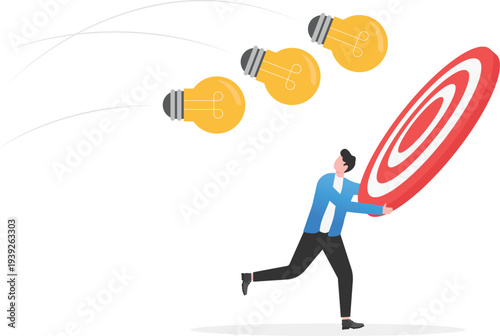 Businessman Using Target Board as Idea Shield