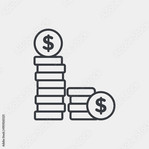 Money coin icon set in flat and strokes. Suitable for graphic projects. EPS10