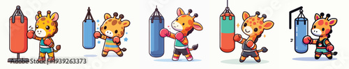 cute giraffe vector boxing training