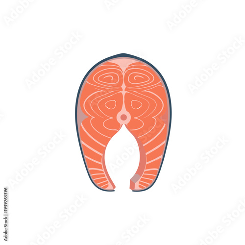 Salmon fish fillet cut in a distinctive shape on white background  