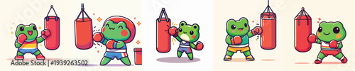 cute frog vector boxing training