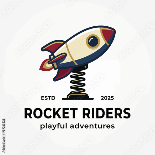 The colorful logo for 'Rocket Riders' features a playful rocket atop a spring, emphasizing adventurous creativity and joy for children in an engaging design.