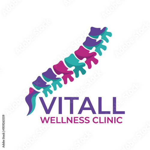 A modern and stylish logo design for Vitall Wellness Clinic, featuring a sleek spine graphic that communicates health, support, and holistic wellness in an appealing way.