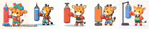 cute giraffe vector boxing training