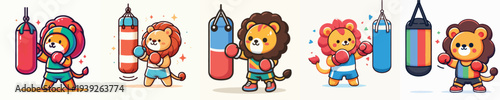 cute lion vector boxing training
