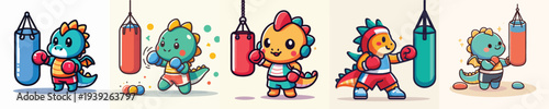 cute dragon vector boxing training