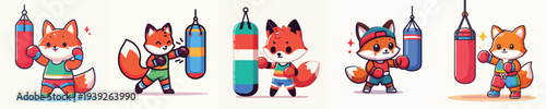 cute fox vector doing boxing training
