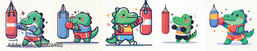 cute crocodile vector doing boxing training