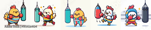 cute chicken vector boxing training