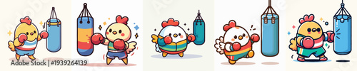 cute chicken vector boxing training