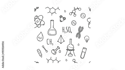 Collection of diverse scientific and chemical illustration icons