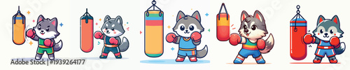 cute wolf vector doing boxing training