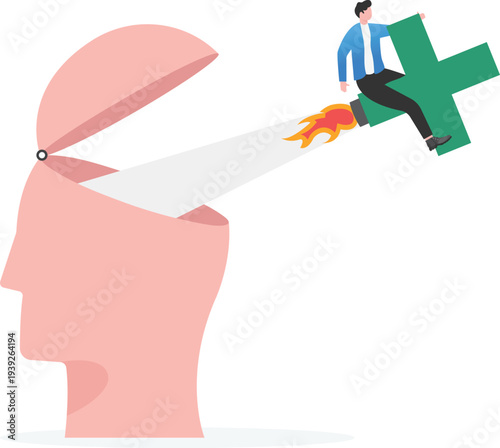 Businessman Launching Plus Symbol from Head Profile