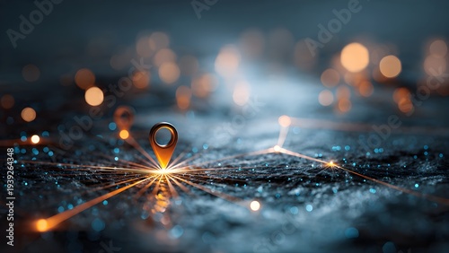 Illuminated Location Pin on a Digital Network Grid Illustrating Global Connectivity and Navigation Technology