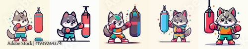 cute wolf vector doing boxing training