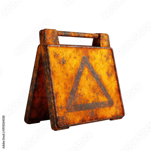 Rusty Construction Warning Sign Metal Hazard Symbol Industrial Danger