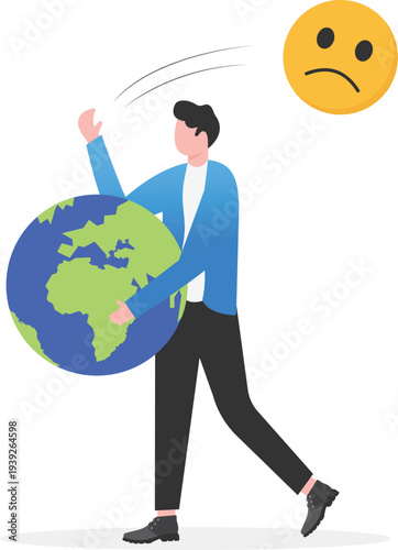 Professional Carrying Globe with Sad Emoji Face