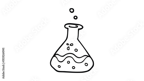Classic laboratory flask with liquid and bubbles illustration