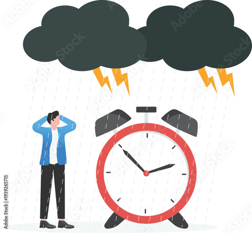Businessman Facing Time Management Crisis under Storm