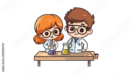 Two young scientists conducting an experiment in a laboratory setting
