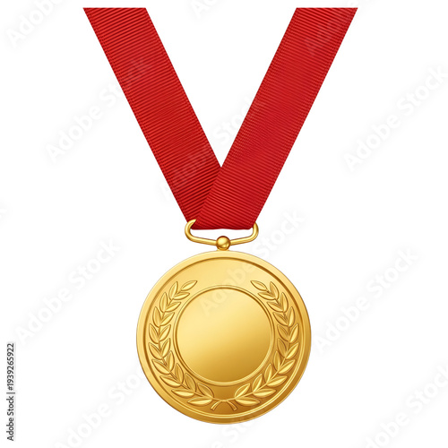 Golden Winner Medal with Red Ribbon Isolated PNG – Shiny Award Badge for Victory, Achievement, and Competition on Transparent Background 🏅