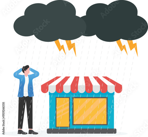 Businessman Facing Retail Business Crisis under Storm
