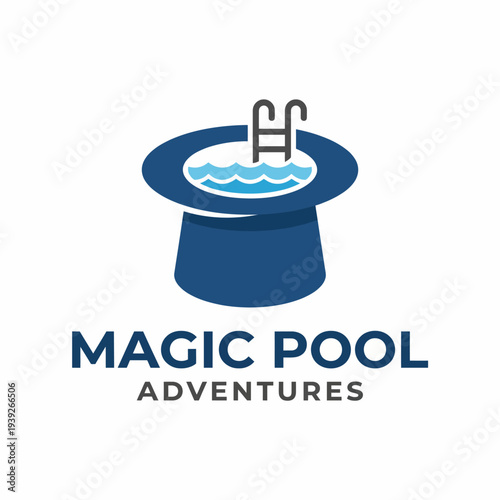 This whimsical logo features a swimming pool inside a magician's hat, symbolizing fun and adventure, ideal for family-friendly experiences in water parks or attractions.