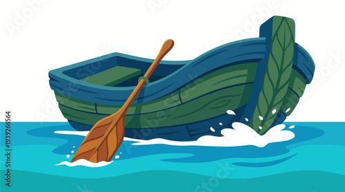 A beautifully crafted wooden boat is gently floating on clear, blue waters, highlighting artistry, craftsmanship, and the serenity of nature and maritime life.