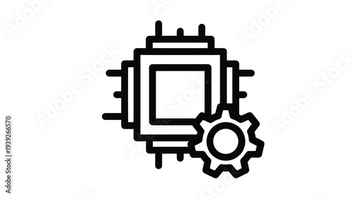 Illustration of a cpu chip with a gear symbolizing processing or configuration