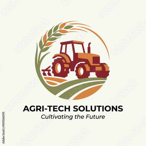 Illustration of a tractor surrounded by wheat and green fields, symbolizing agricultural technology and the future of farming, reflecting the importance of innovation in food production.