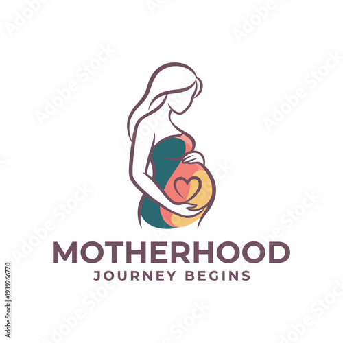 A graceful silhouette of a pregnant woman cradling her belly, symbolizing the beauty and journey of motherhood, wrapped in soft colors and heart motifs.